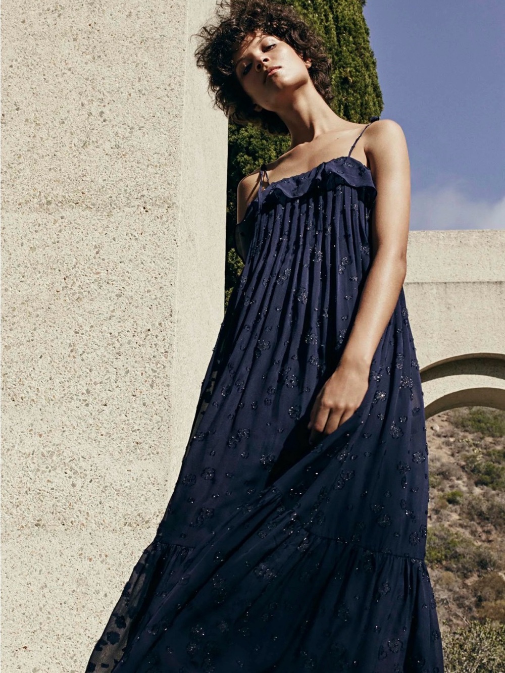 Co Navy Embellished Spaghetti-Strap Maxi Dress